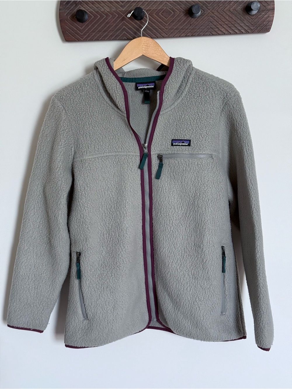 Patagonia Women’s Retro Pile Hoodie Feather Grey Full Zip Fleece Jacket Large - Picture 4 of 13